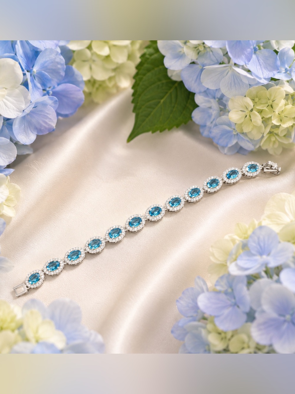 🆕❤️Aquamarine Cubic Zirconia Halo Tennis Bracelet - Women Jewelry